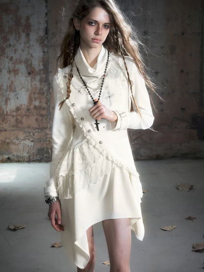 Asymmetric Collar Long-Sleeve Dress【s0000013960】