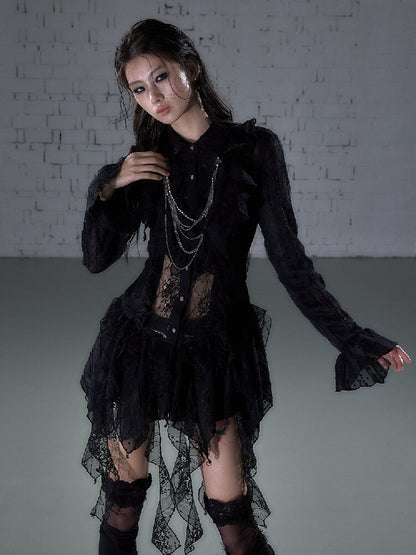 Openwork Lace Irregular Shirt Dress【s0000015941】