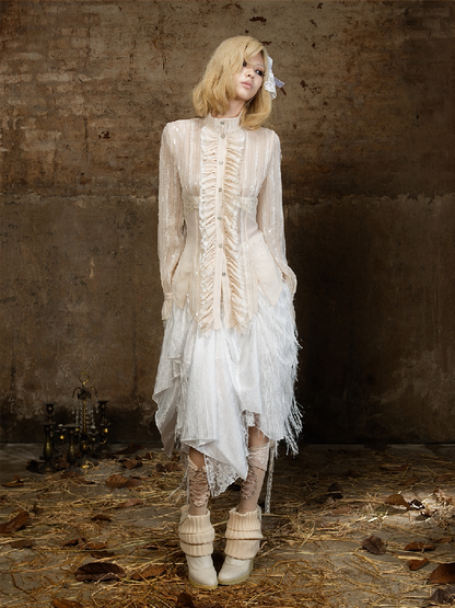 Lace Sequin Patchwork Court Shirt【s0000018382】