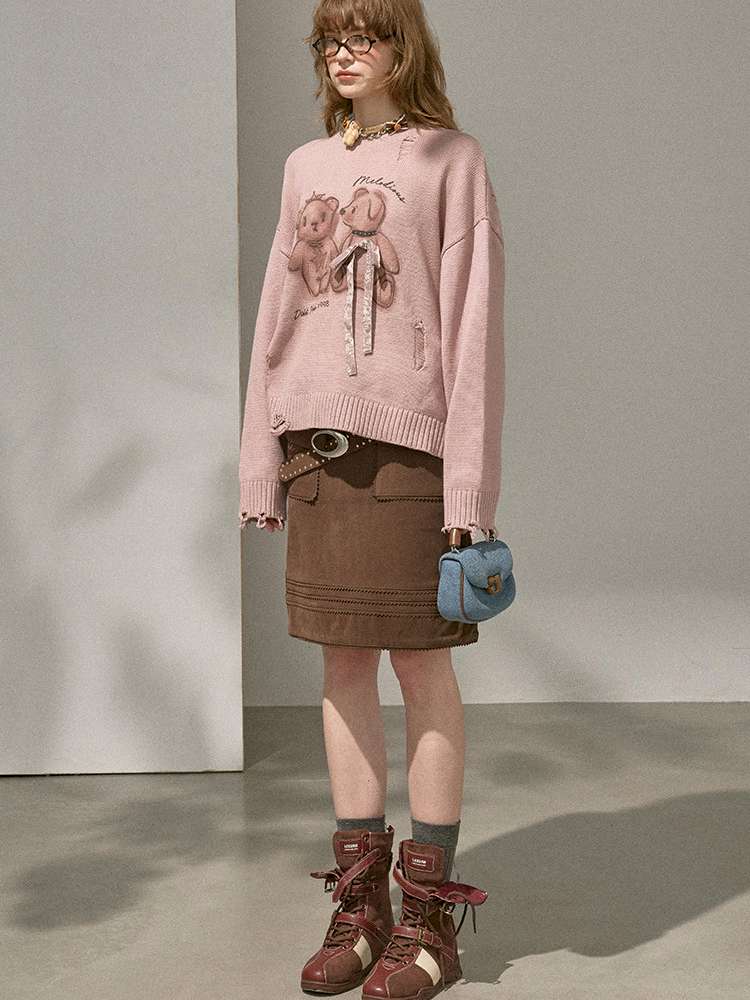Puppy Kissing Bear Sweater Skirt【s0000015068】