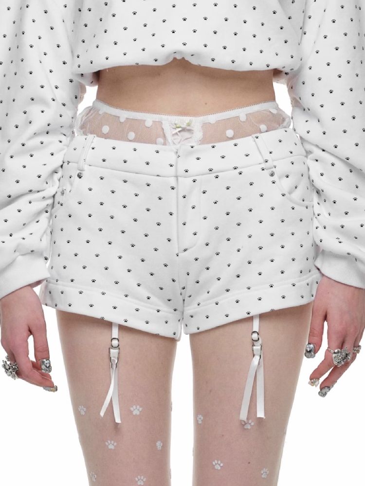 Cat's Paw Long Short Polka Dot Hooded Cardigan Sweatshirt Sweatpants Set【s0000011566】