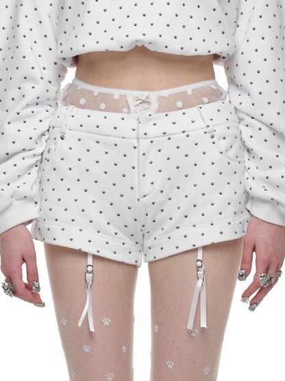 Cat's Paw Long Short Polka Dot Hooded Cardigan Sweatshirt Sweatpants Set【s0000011566】