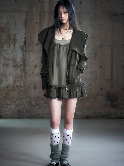 Oversized Collar Long-Sleeve Hoodie Jacket【s0000013967】