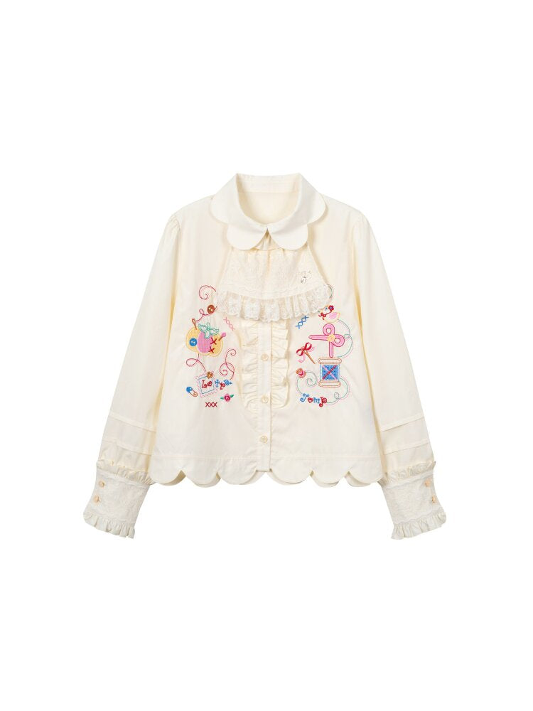 Petal Collar Embroidery Shirt In【s0000015573】