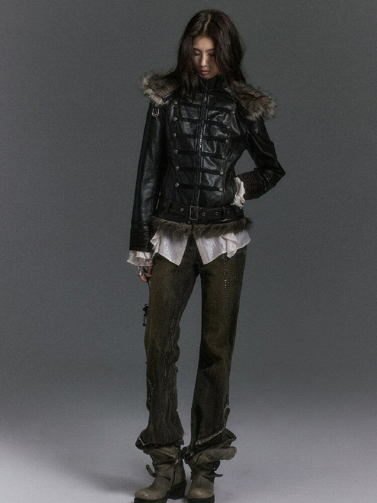 Napoleon Hooded Wool Collar Leather Coat【s0000019239】