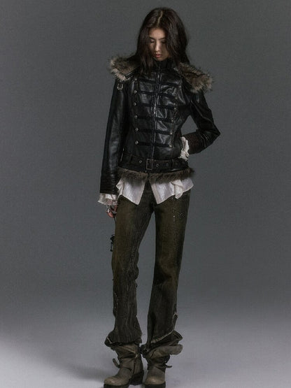 Napoleon Hooded Wool Collar Leather Coat【s0000019239】