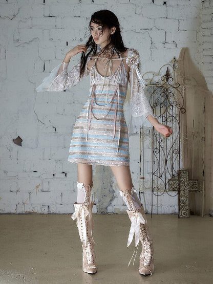 Baroque Sequin Satin Halter Dress【s0000017239】