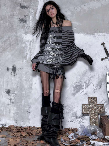 Striped Print Loose Bat Sleeve Dress【s0000014658】