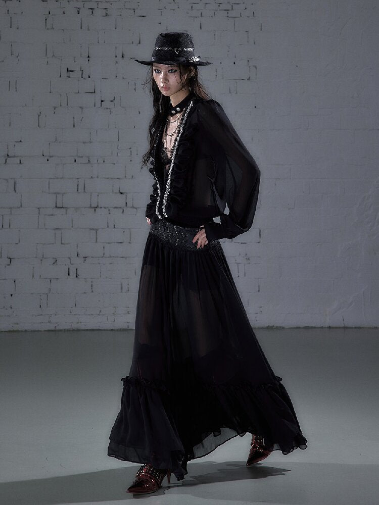 Shirring Deep V Chiffon Dress【s0000015932】