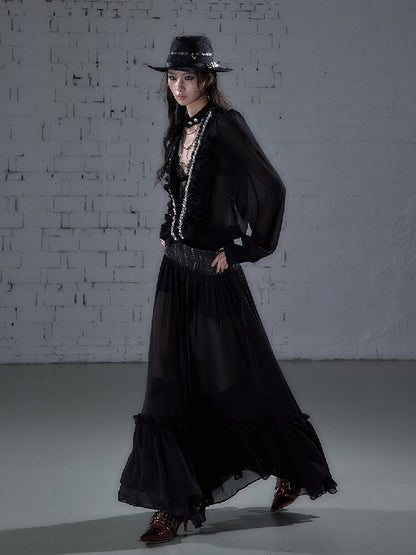 Shirring Deep V Chiffon Dress【s0000015932】