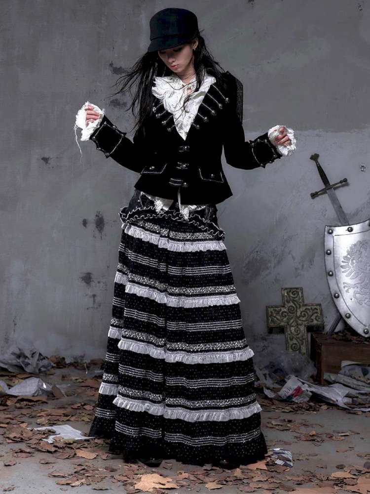 Patchwork Gathered A-Line Skirt【s0000014461】