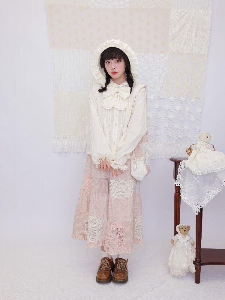 Lace Detachable Bow Pleated Shirt【s0000016501】