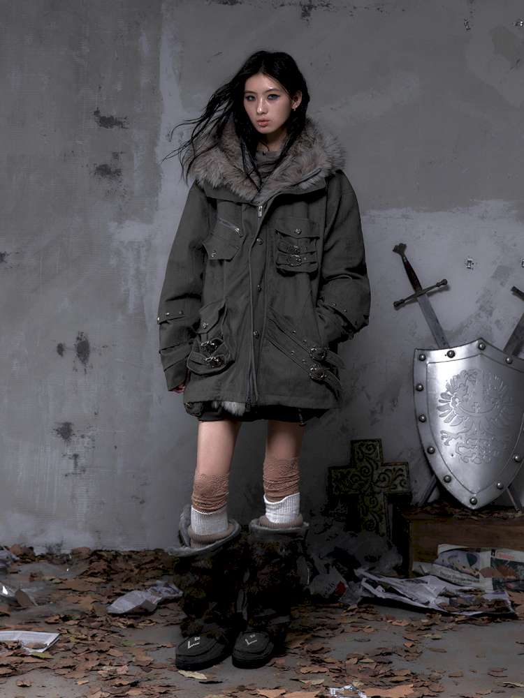 Mid-Length Fleece-Lined Cotton Jacket【s0000014475】