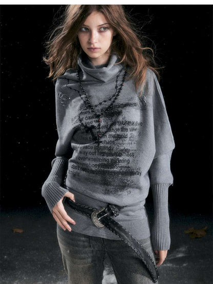 Graffiti Bat Sleeve Pleated Sweater【s0000014669】