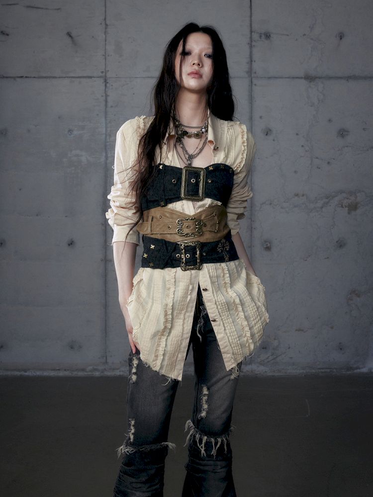 Irregular Color Clash Slim Leather Corset 【s0000013473】