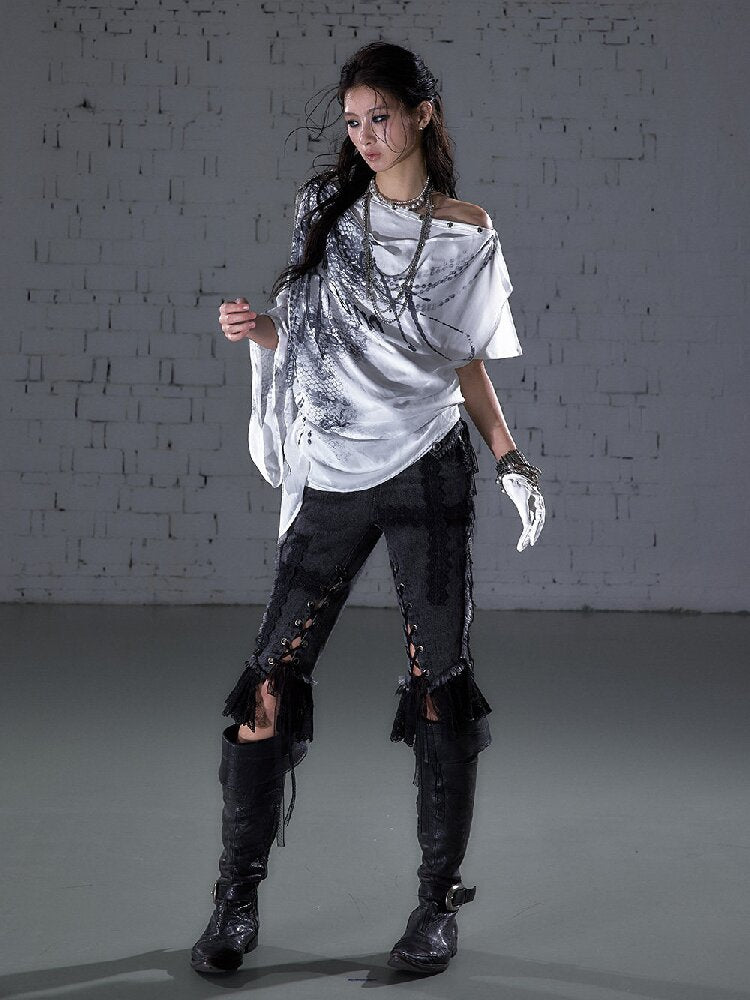 Raw Edge Lace Skinny Denim Pants【s0000016202】