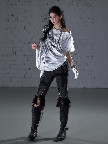 Raw Edge Lace Skinny Denim Pants【s0000016202】