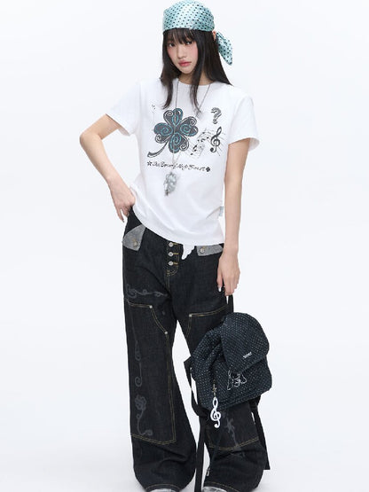 Stud Washed Two Tone Raw Jeans【s0000016398】