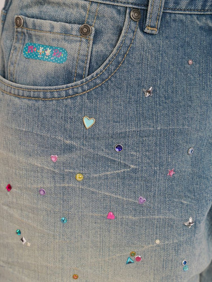 Embroidery Cat Whiskers Vintage Denim Trousers【s0000013445】