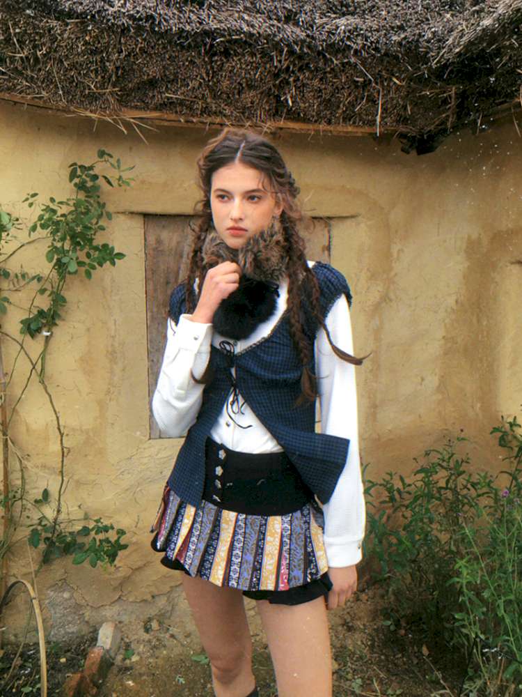 Blue Plaid Polka Dot Long Shirt【s0000014902】