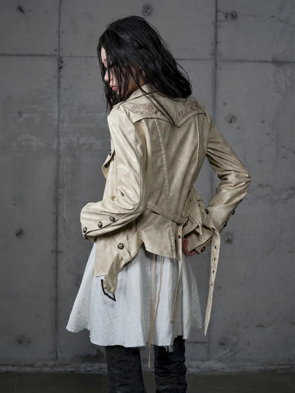 Slim-Fit Short Leather Jacket【s0000013945】