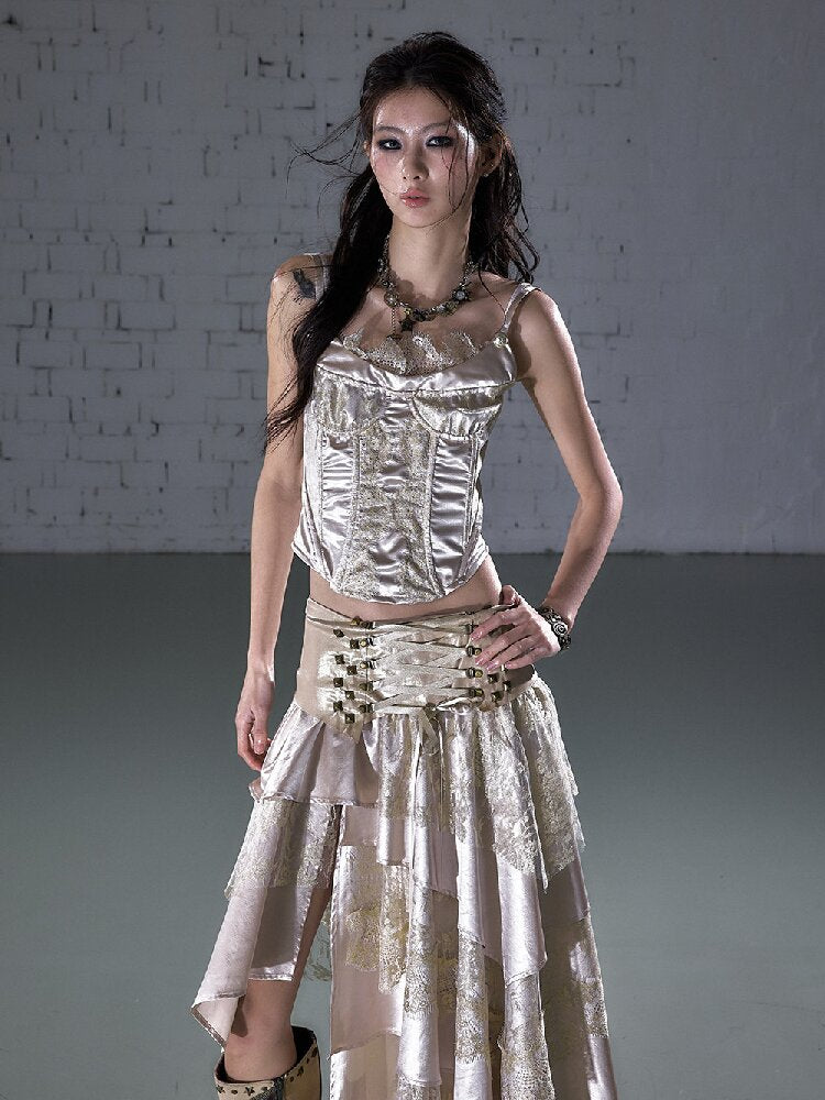 Lace Satin Fake Two Corset【s0000015936】