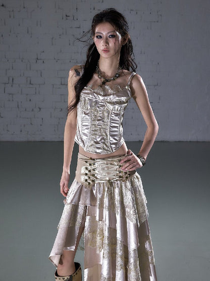 Lace Satin Fake Two Corset【s0000015936】