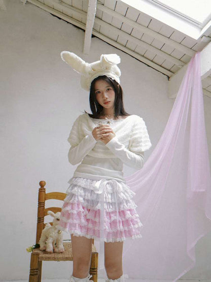 Draped Collar Bow Knitted Two-Piece Top【s0000014938】