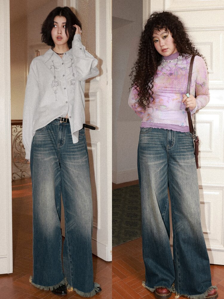 Retro Cat Whiskers Washed Jeans【s0000015463】