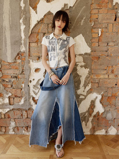 Irregular splicing denim back dress【s0000012431】