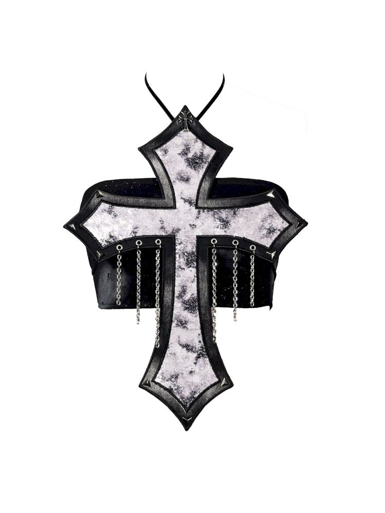 Sequin Cross Rivet Chain Corset【s0000013500】