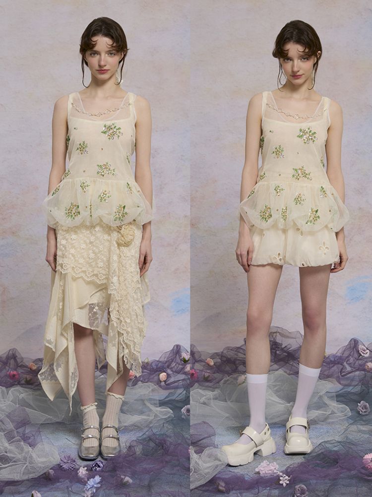 Retro embroidery mesh cloud undershirt【s0000013596】