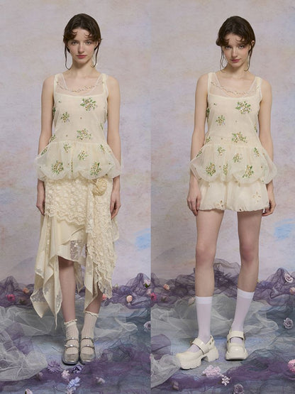 Retro embroidery mesh cloud undershirt【s0000013596】