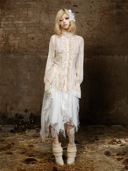 Lace Sequin Patchwork Court Shirt【s0000018382】