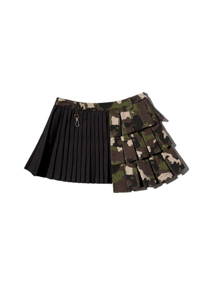Patchwork Camouflage Pleated Skirt【s0000009275】