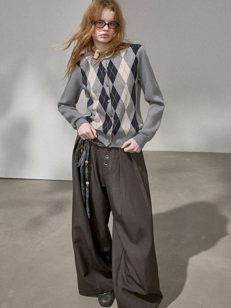 Diamond Plaid Knit Sweater Pants【s0000015072】