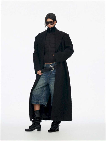 Black Woolen Loose Double-Breasted Coat【s0000014875】