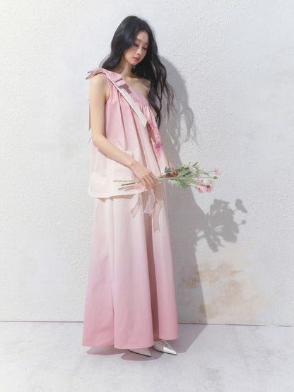 Slant Shoulder Niche Ambiance Dress【s0000012160】