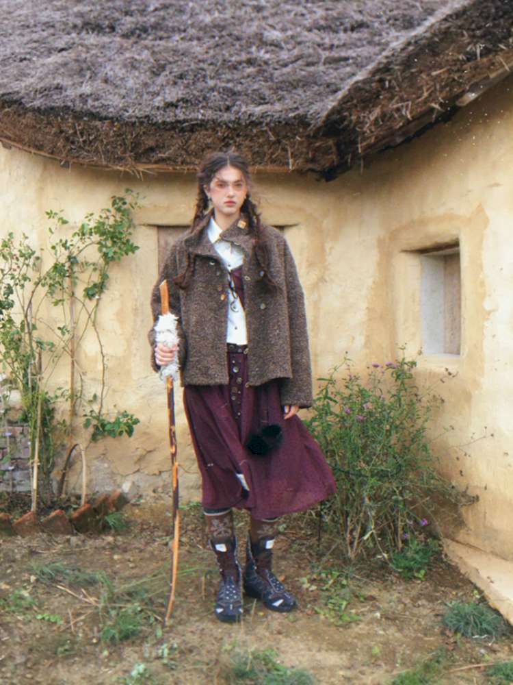 Brown Woolen Loose Button Coat【s0000014896】