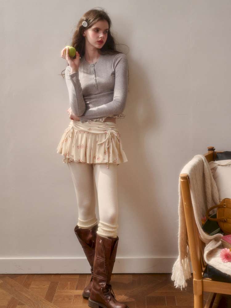 Comfortable Cotton Crew Neck Slim Lace Hem Top【s0000014895】