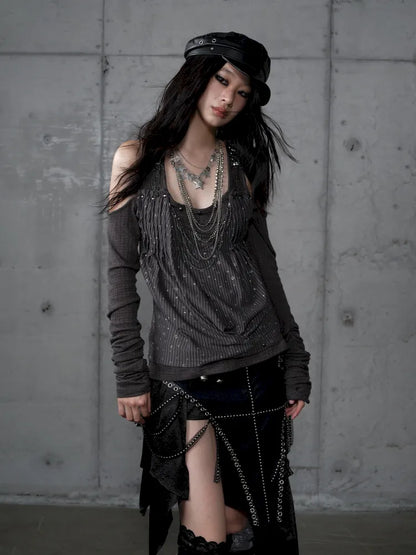 Off-Shoulder Long Sleeve Blouse【s0000014121】