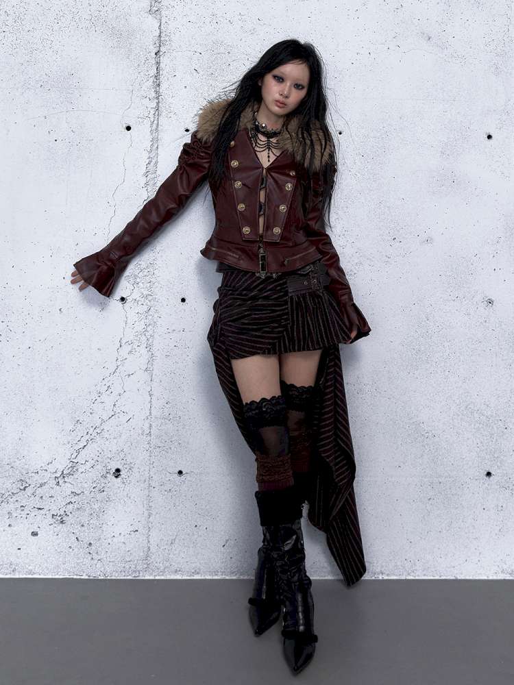 Court Punk Fur Waist Leather Coat【s0000014927】