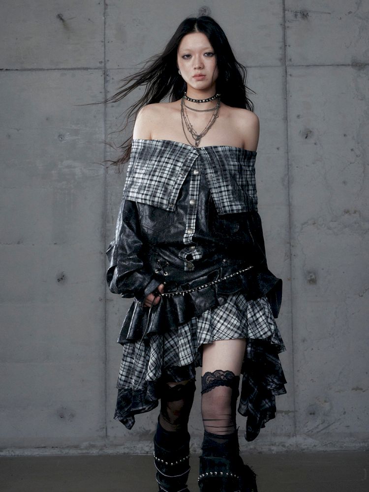 Heavy leather bustier skirt【s0000013467】