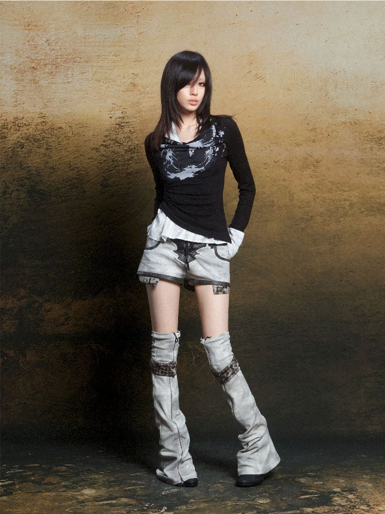 낮은 허리 반바지 2 개 레깅스 [S000011805]