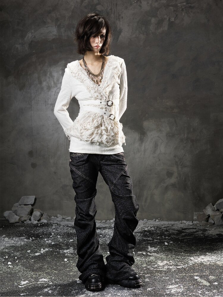 Double Waist Scimitar Denim Pants【s0000015945】