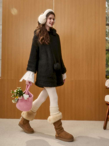 Wool Thick Hooded Fur Collar Knit Cape Skirt【s0000014890】