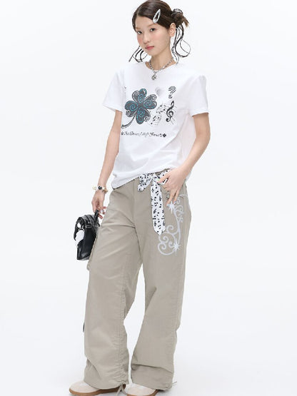 White Melody Shoulder Sleeve T-Shirt【s0000016381】