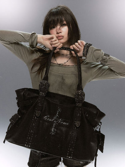 Dark Leather Cross Graffiti Bag【s0000018107】