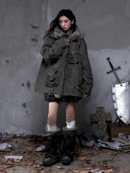 Mid-Length Fleece-Lined Cotton Jacket【s0000014475】