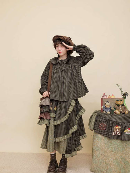 Vintage Girly Dark Green Plaid Shirt【s0000014842】